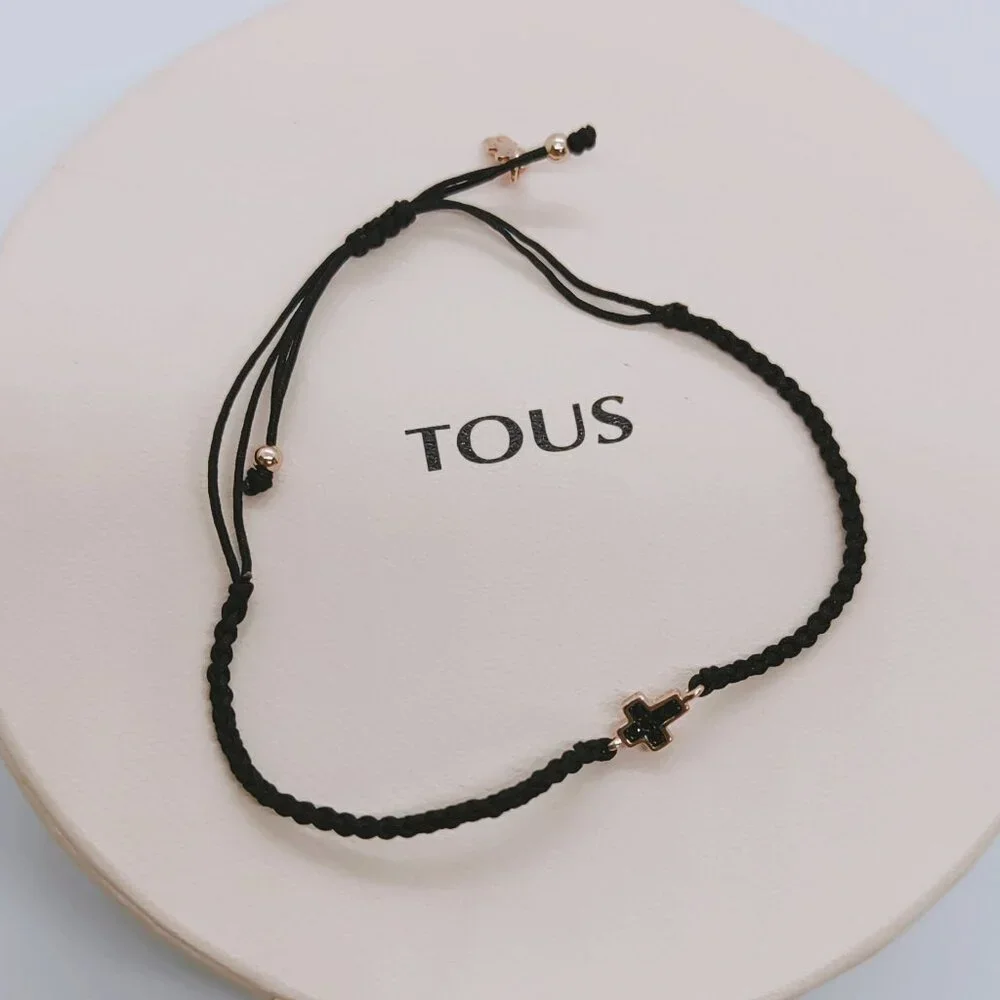 TOUS Motif cross Bracelet in Rose Gold Vermeil with Spinels and black Cord - Picture 4 of 11